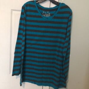 Striped Teal and Black Long Sleeve Top
